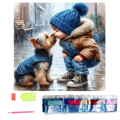 Norimpex Diamantový obrázek malování 30x40cm - Chlapeček s pejskem ~ 1