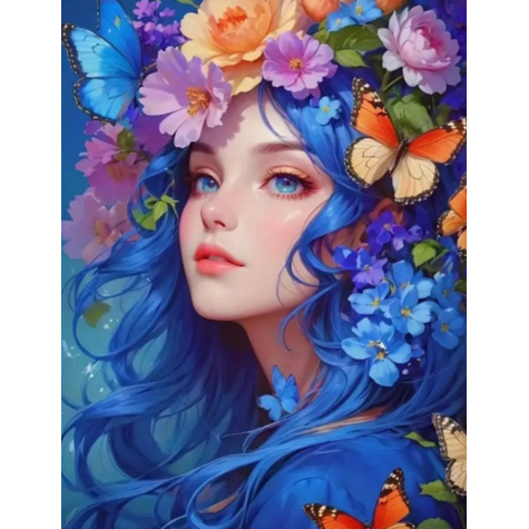 Norimpex Diamantový obrázek malování 30x40cm - Žena s květinami a motýly ~ 2