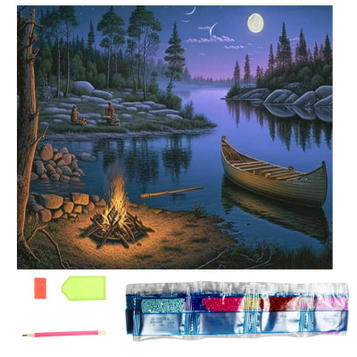 Norimpex Diamantový obrázek malování 30x40cm - Kempování u jezera