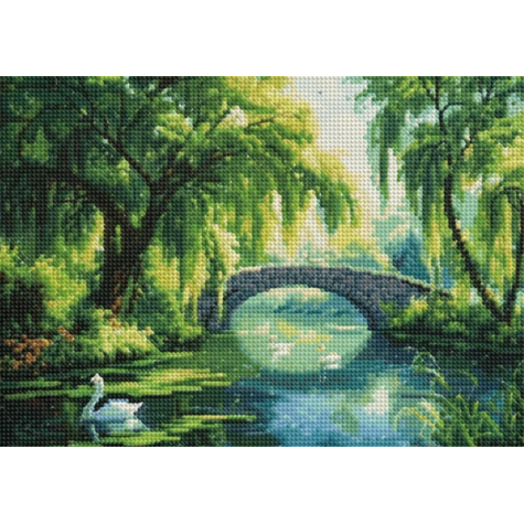 Norimpex Diamantový obrázek malování 30x40cm - Kamenný most přes řekou v hustém lese ~ 3