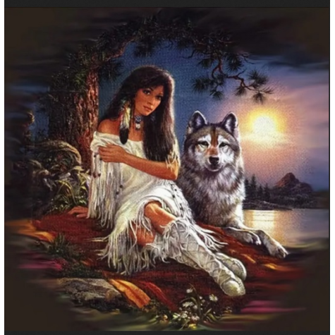 Norimpex Diamantový obrázek malování 30x40cm - Indiánka a vlk ~ 2