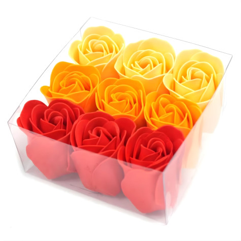 Mýdlové květy růže v dárkové krabičce 9 ks mix oranžové ~ 2