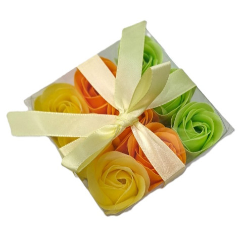 Mýdlové květy růže v dárkové krabičce 9 ks mix žlutá ~ 2