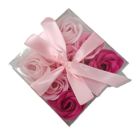 Mýdlové květy růže v dárkové krabičce 9 ks mix růžové ~ 3