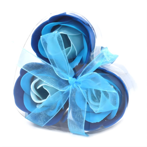 Mýdlové květy růže v dárkové krabičce 3 ks modré ~ 1
