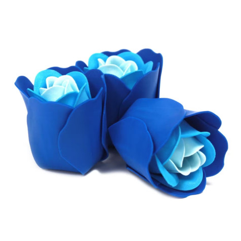 Mýdlové květy růže v dárkové krabičce 3 ks modré ~ 2