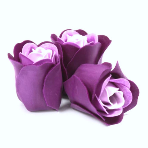 Mýdlové květy růže v dárkové krabičce 3 ks fialové ~ 2