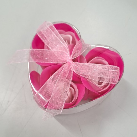 Mýdlové květy růže v dárkové krabičce 3 ks růžové ~ 3
