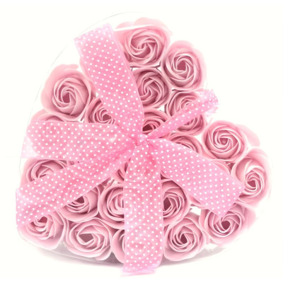 Mýdlové květy růže v dárkové krabičce srdce 24 ks růžové