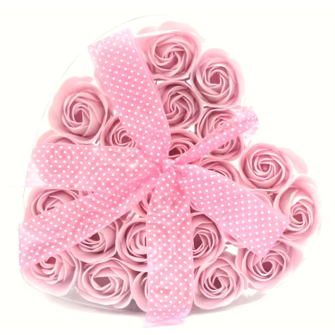 Mýdlové květy růže v dárkové krabičce srdce 24 ks růžové ~ 1