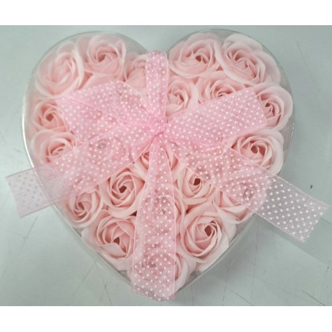 Mýdlové květy růže v dárkové krabičce srdce 24 ks růžové ~ 2