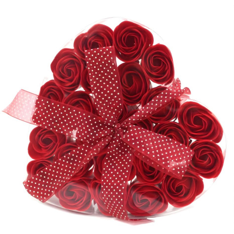 Mýdlové květy růže v dárkové krabičce srdce 24 ks červené ~ 1