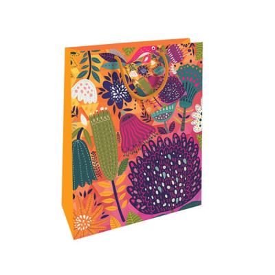 Nekupto Dárková taška velká Květinový vzor oranžový 26x33x13cm