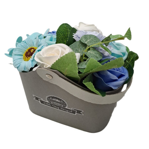 Mýdlová kytice v košíku malá modrá ~ 4