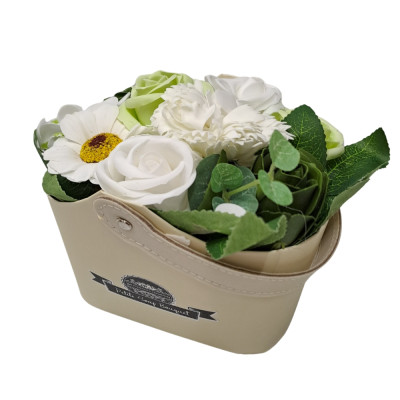 Mýdlová kytice v košíku malá zelená