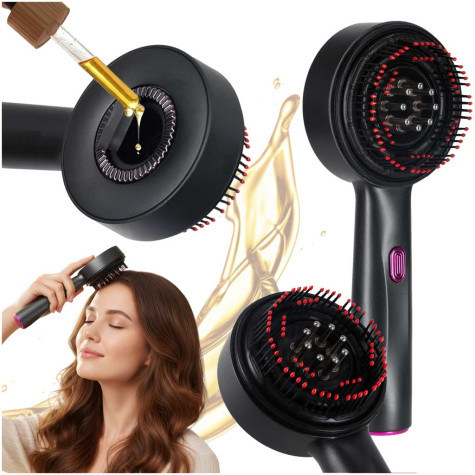 Masážní kartáč na pokožku hlavy s aplikátorem oleje USB černý ~ 1