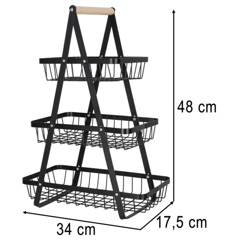 Třípatrový koš na ovoce kovový černý ~ 7