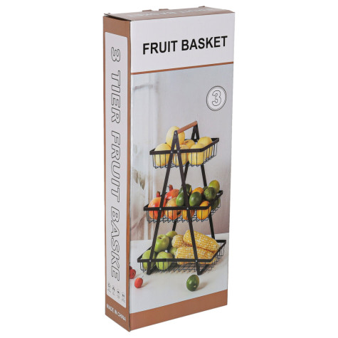 Třípatrový koš na ovoce kovový černý ~ 8