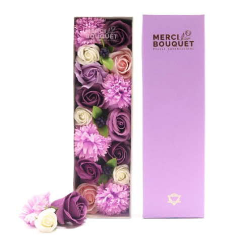 Dárkový box mýdlových květů dlouhý levandulové růže ~ 1