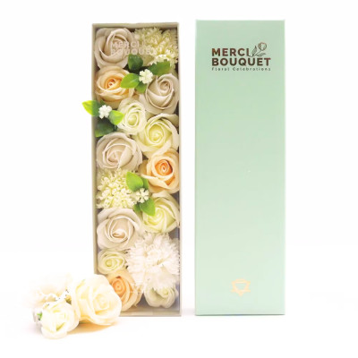 Dárkový box mýdlových květů dlouhý bílý a ivory