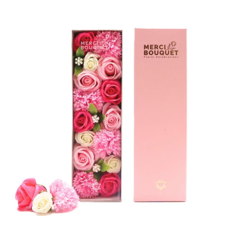 Dárkový box mýdlových květů dlouhý růžový ~ 1