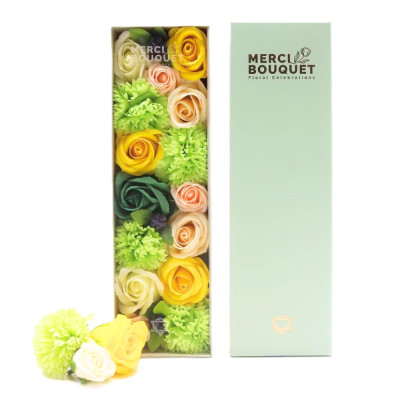 Dárkový box mýdlových květů dlouhý žlutý a zelený