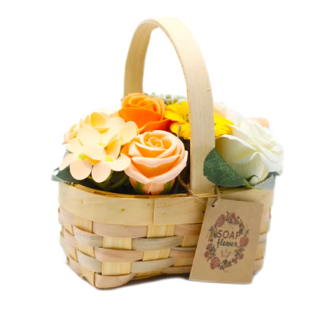 Kytice mýdlových květů v proutěném koši střední oranžová ~ 1