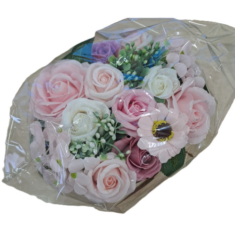 Kytice mýdlových květů v proutěném koši velká růžová ~ 3