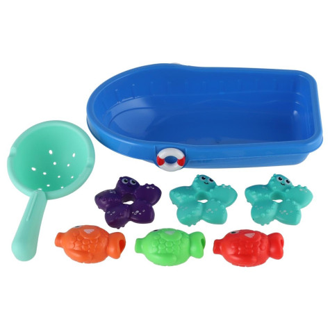 Sada do vany plast lodička, sítko s mořskými zvířátky v síťce 14x24cm ~ 4