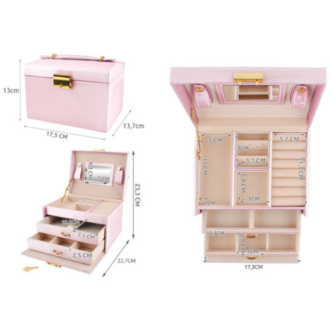 Šperkovnice se zrcadlem na klíč kufřík růžový Beautylushh 6400 ~ 6