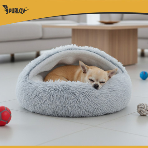 Plyšový pelíšek pro domácí mazlíčky šedý Purlov 26583 ~ 2