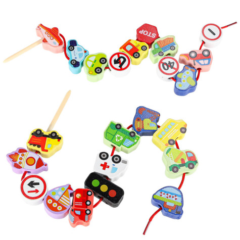 Dřevěné korálky na navlékání Dopravní značky a auta ~ 2