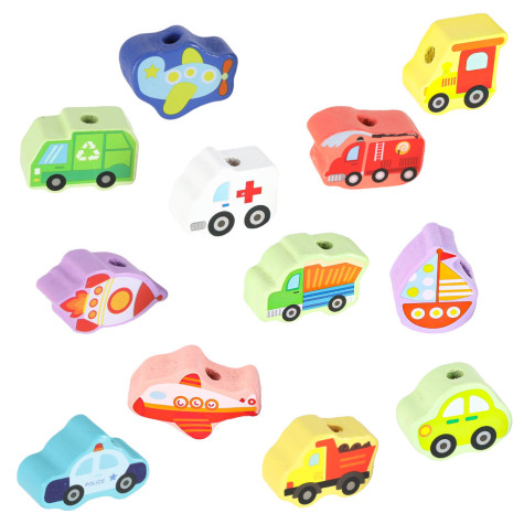 Dřevěné korálky na navlékání Dopravní značky a auta ~ 3