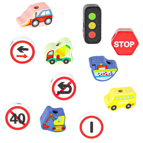 Dřevěné korálky na navlékání Dopravní značky a auta ~ 4