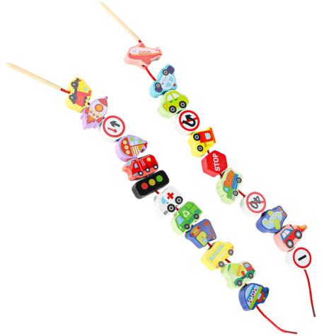 Dřevěné korálky na navlékání Dopravní značky a auta ~ 5