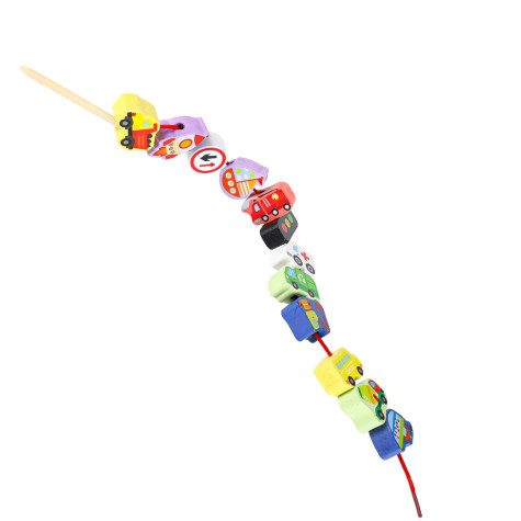 Dřevěné korálky na navlékání Dopravní značky a auta ~ 7