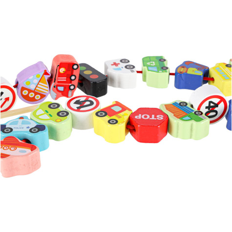 Dřevěné korálky na navlékání Dopravní značky a auta ~ 8