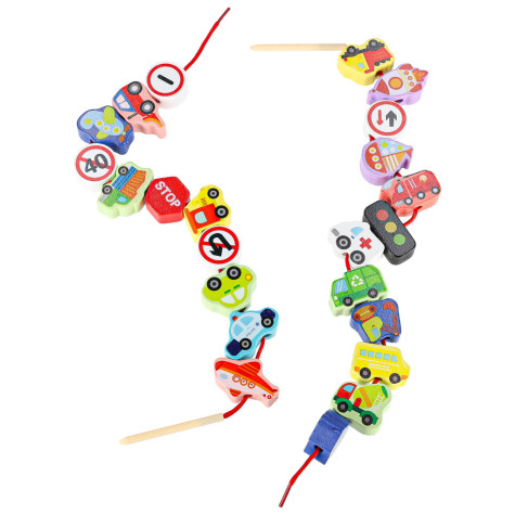 Dřevěné korálky na navlékání Dopravní značky a auta ~ 9