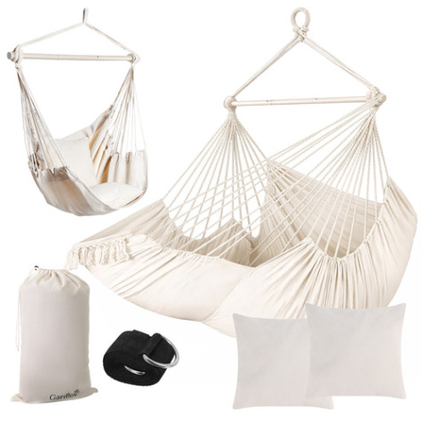 Houpací závěsné křeslo 150kg béžová Gardlov 27388 ~ 1