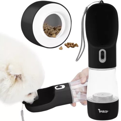 Láhev na vodu pro psy s miskou černá Purlov 21033