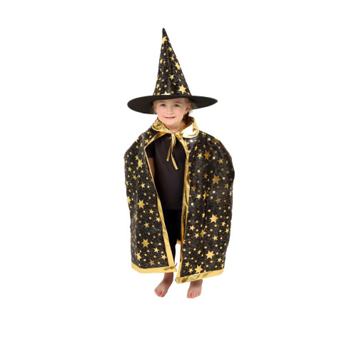 Teddies Čarodějnický klobouk a plášť pro děti černo-zlatý ~ 2