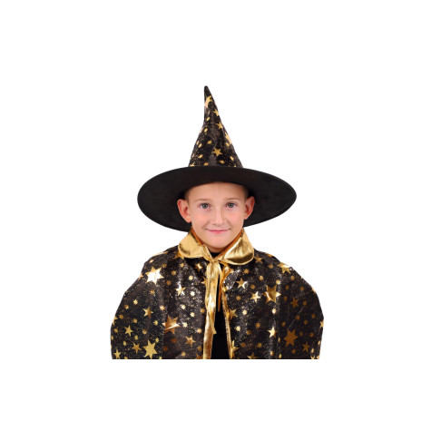 Teddies Čarodějnický klobouk a plášť pro děti černo-zlatý ~ 4