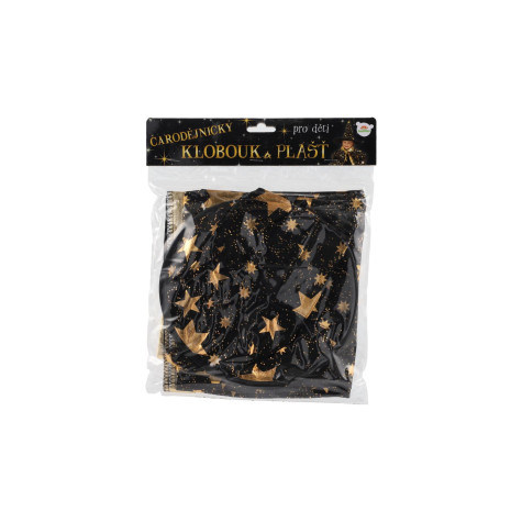 Teddies Čarodějnický klobouk a plášť pro děti černo-zlatý ~ 7