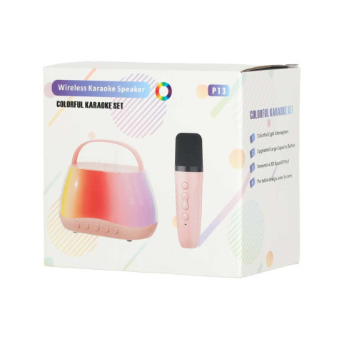 Karaoke set 2 mikrofony Bluetooth bezdrátový reproduktor béžový ~ 10