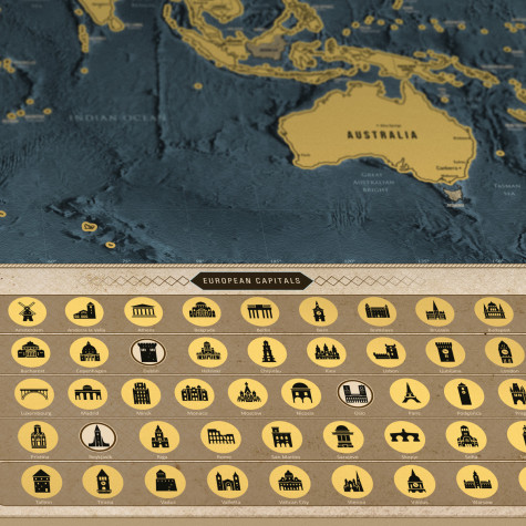 Stírací mapa světa XL Coffee edition - zlatá ~ 5