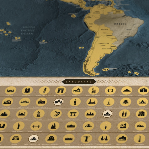 Stírací mapa světa XL Coffee edition - zlatá ~ 7