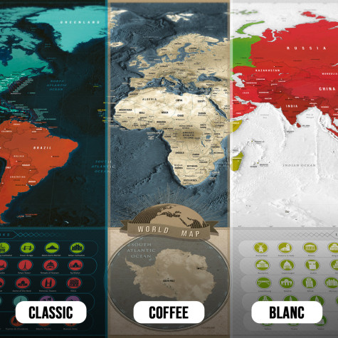 Stírací mapa světa XL Coffee edition - zlatá ~ 8