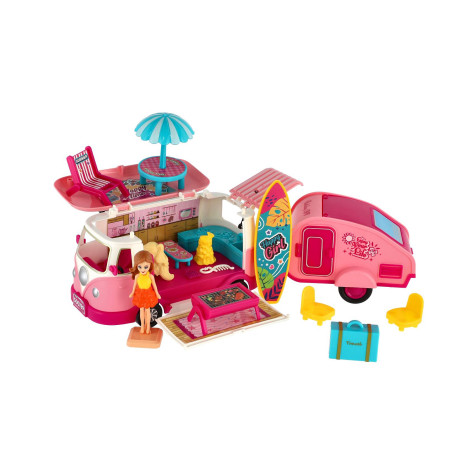 Auto obytné s vlekem retro s panenkou s doplňky v krabici ~ 2