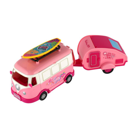 Auto obytné s vlekem retro s panenkou s doplňky v krabici ~ 5