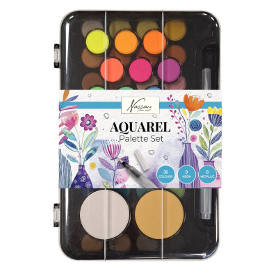 Nassau Akvarelové barvy Sada 36 barev a štětec